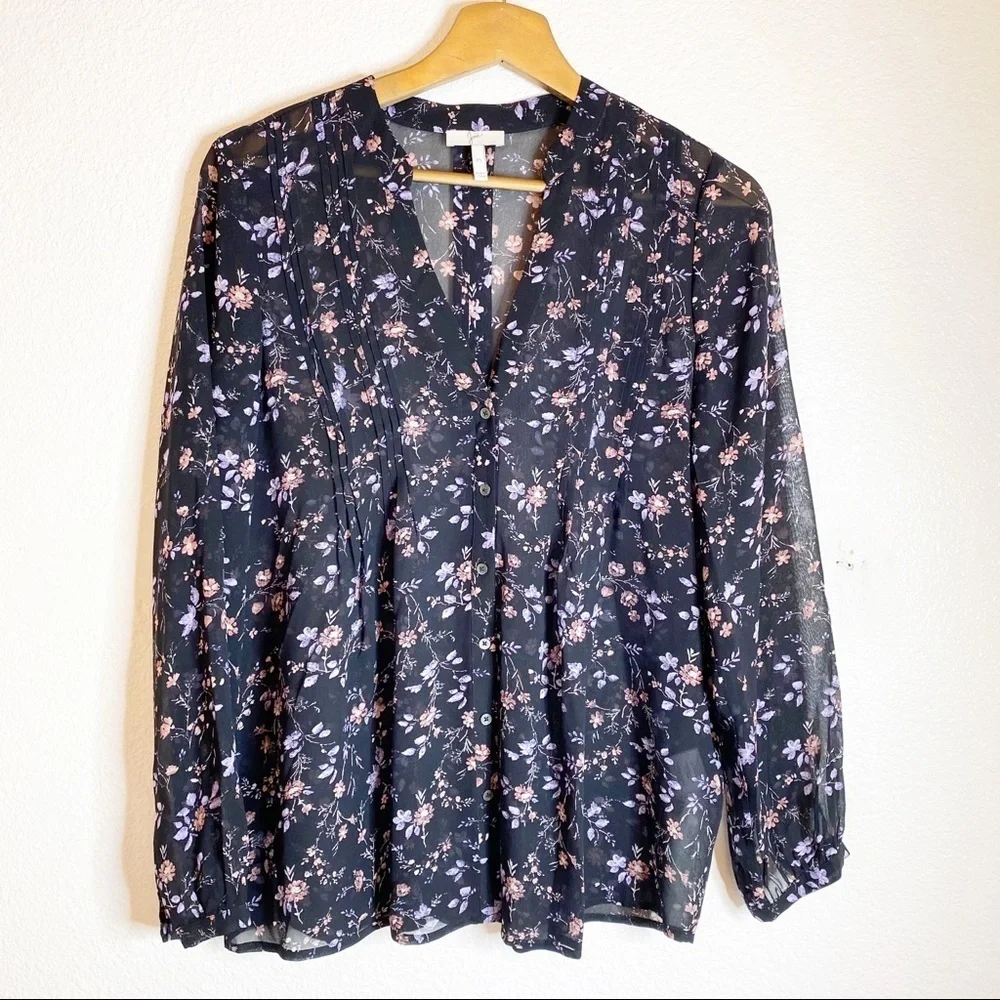 Joie- Martine Sheer Silk Floral Blouse - XS